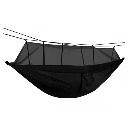 Hamac cu plasa de tantari, sarcina maxima 200 kg, material impermeabil, 260 x 140 cm, negru