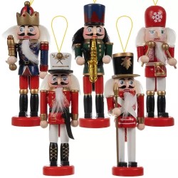 Figurine decorative pentru brad, 5 figurine spargatorul de nuci, snur prindere, lemn, 13x4 cm, multicolor