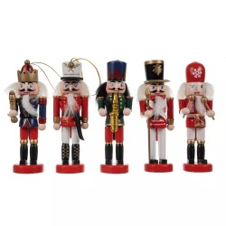 Figurine decorative pentru brad, 5 figurine spargatorul de nuci, snur prindere, lemn, 13x4 cm, multicolor