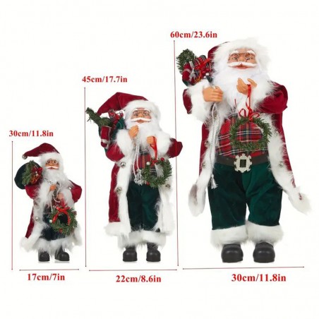 Set 3 figurine decorative Mos Craciun, diverse accesorii, inaltimi diferite