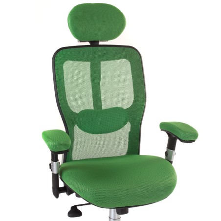 Scaun de birou ergonomic si reglabil, pivotant, tetiera, baza metalica, verde