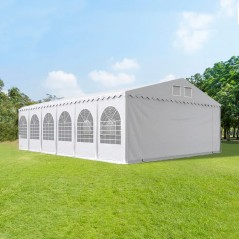 Cort evenimente, pavilion 12x6x3.7 m, PVC ignifugat, suprafata 72 mp, 12 ferestre, cadru otel galvanizat, alb