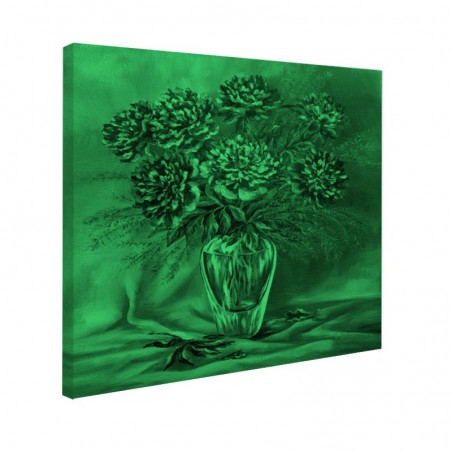 Tablou fosforescent Bujori in vaza de sticla, 40x40 cm, RESIGILAT