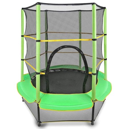 Trambulina copii, diametru 140 cm, maxim 45 kg, cu plasa de protectie, scara acces, verde