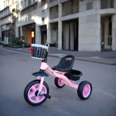 Tricicleta cu pedale pentru copii, maxim 35 kg, 2 cosulete de depozitare, cadru otel, roti spuma EVA, roz