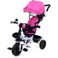 Tricicleta multifunctionala cu pedale, scaun rotativ, centura siguranta, copertina pliabila, roti spuma EVA, roz
