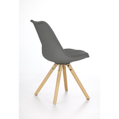 Scaun stil scandinav, cadru lemn, suporturi antiderapante, 48x57x81 cm, ABS si piele artificiala, gri