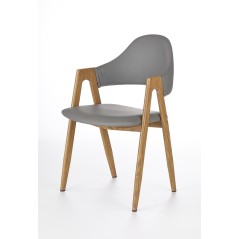 Scaun living/sufragerie Halmar K247, cadru lemn, sezut piele, stil scandinav, 51x51x80x45cm, lemn/piele, gri