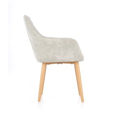 Scaun living/sufragerie Halmar K287, cadru lemn, spatar matlasat, stil scandinav, 58x61x85x50cm, piele, gri