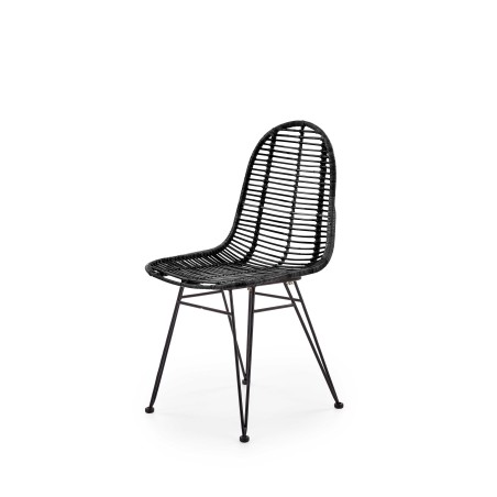 Scaun living/sufragerie Halmar K337, cadru metal,  stil scandinav, 44x55x90x46cm, ratan, negru