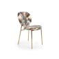 Scaun dining, tesatura frunze multicolor, cadru otel cromat, auriu, stil modern, 47x57x82x48 cm