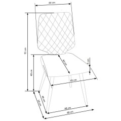 Scaun living/sufragerie Halmar K424, cadru metal,  stil clasic, 45x54x91x48cm, textil/piele, gri/negru