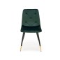 Scaun Dalia pentru dining, stil glamour, matlasat cu catifea, cadru metal, 45x50x86x47 cm, verde