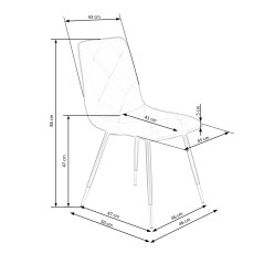 Scaun tapitat living/sufragerie Halmar K438, cadru metal,  stil glamour, 45x50x86x47cm, catifea, verde