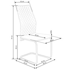 Scaun tapitat living/sufragerie Halmar K444, cadru metal, spatar matlasat, stil modern, 44x54x97x46cm, catifea, gri