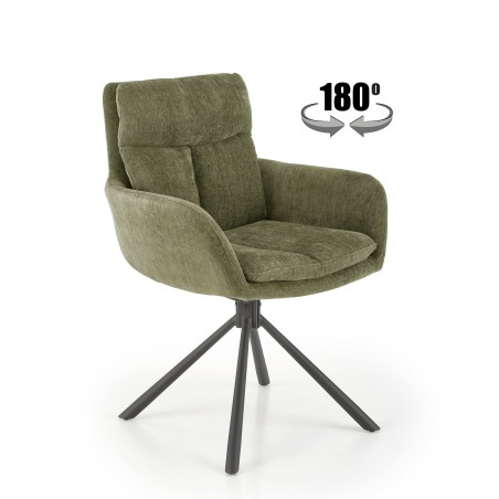 Scaun living/sufragerie Halmar K495, cadru lemn, rotativ 180 grade, stil modern, 60x65x87x51cm, textil, verde