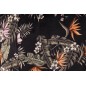 Scaun tip fotoliu tapitat, pentru living, catifea imprimeu tropical, negru/multicolor, inaltime 82 cm