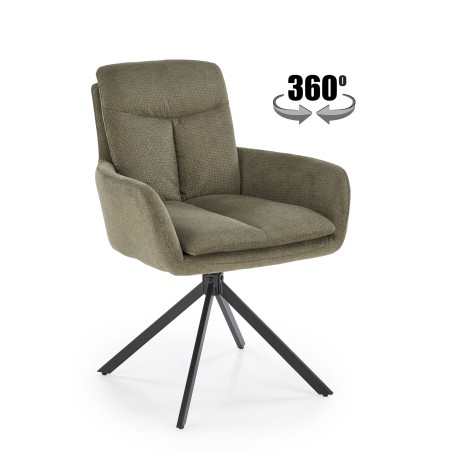 Scaun tapitat living Halmar K536, cadru metal, perna inclusa, rotativ 360 grade, stil modern, 62x68x85x52cm, stofa, verde