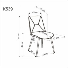 Scaun tapitat living/sufragerie Halmar K539, cadru metal,  stil clasic, 50x62x84x45cm, catifea, gri