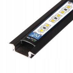 Profil aluminiu anodizat, montare banda LED 12 mm, lungime 2 metri, negru