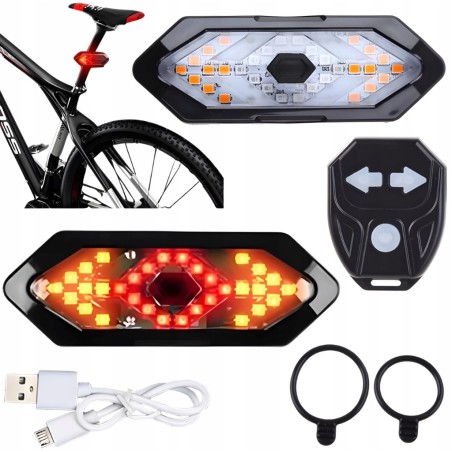 Stop LED bicicleta, cu semnalizare, 5 moduri iluminare, 5000K, IPX4, telecomanda, 900 mAh, micro-USB
