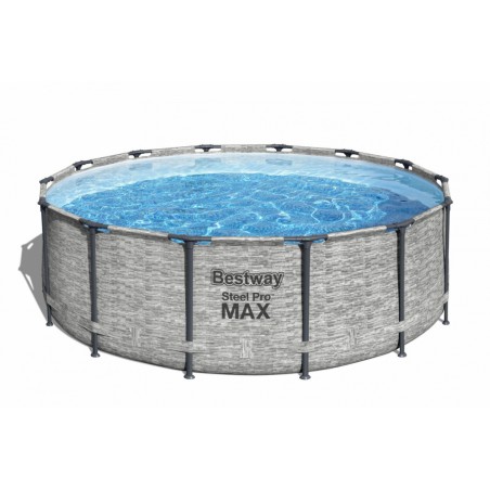 Piscina cadru metalic, diametru 427 cm, scara acces, husa protectie, design piatra, RESIGILAT