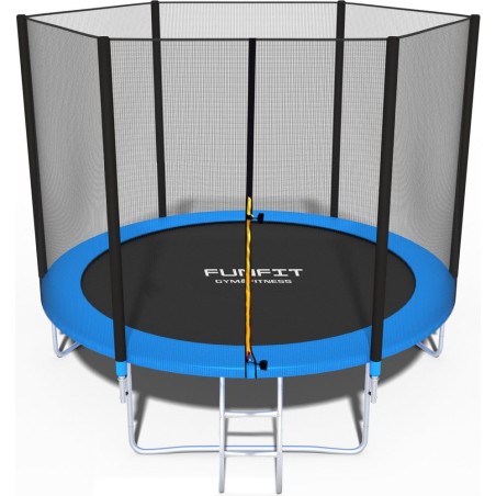 Trambulina cu plasa si scara acces, diametru 252 cm, maxim 120 kg, picioare duble in U, albastra