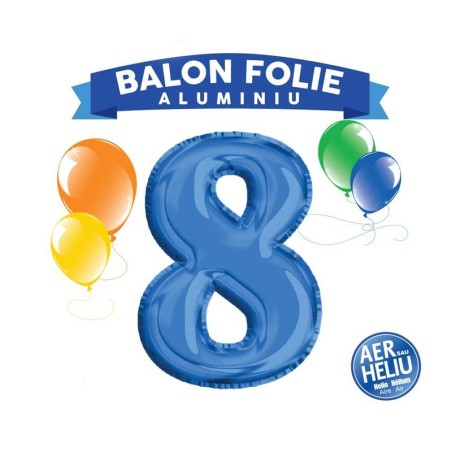 Balon cifra 8, inaltime 81 cm, folie de aluminiu, albastru