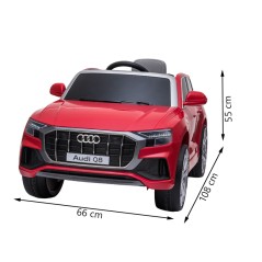 Masinuta electrica Audi Q8, lumini LED fata/spate, Bluetooth, USB, MP3, roti spuma EVA, 108x66x55 cm, rosie