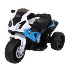 Motocicleta electrica pentru copii, BMW S1000 RR, muzica, faruri, baterie 6V/7Ah, alb, albastru