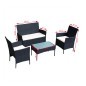 Set 4 piese mobilier gradina, fotolii, canapea, masuta cafea, perne, blat sticla, model ratan negru