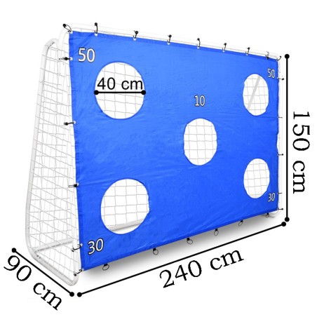 Poarta de fotbal cu 5 tinte pentru antrenament, 240x150x90 cm, profil 32 mm, otel, alb/albastru