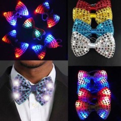 Papion luminos LED RGB, accesoriu party, cu paiete, 3 moduri iluminare, material textil