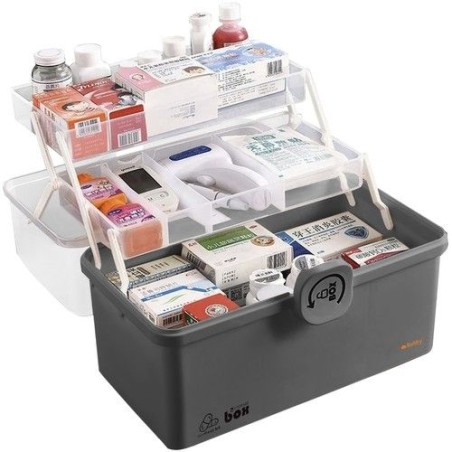 Organizator pentru medicamente, 2 nivele, capac transparent, maner transport, 32x22.5x19 cm