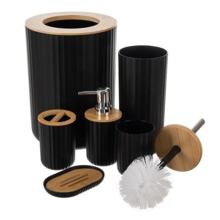 Set accesorii pentru baie, 6 piese, suprafata striata, negru/maro