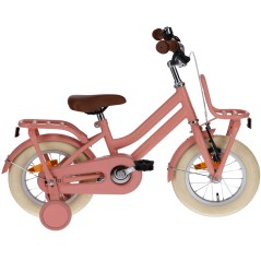 Bicicleta copii, 12 inch, cadru otel, jante aluminiu, frane coaster si V-brake, roti ajutatoare, suport frontal, Bella roz