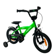 Bicicleta 14 inch, roti ajutatoare detasabile, cadru otel 21.5 cm, manere cauciucate, ghidon/sa reglabile, verde