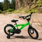 Bicicleta cu roti ajutatoare, 16 inch, V-Brake, scaun ajustabil, cadru otel, jante aluminiu, aparatoare lant/noroi, verde