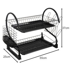 Suport de vase supraetajat, capacitate 16 farfurii, 37 x 55 x 25 cm, fier si PP, negru