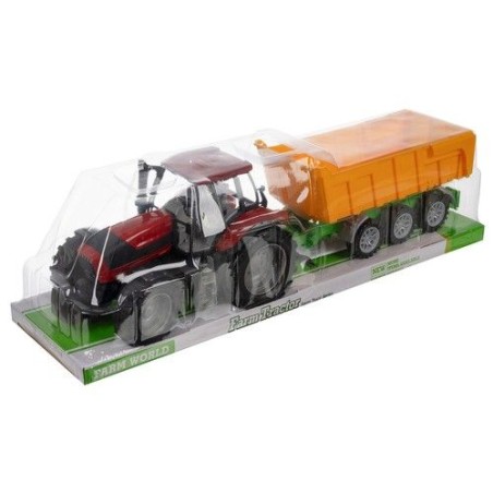 Tractor cu remorca, functie basculare, aspect realist, 13x27x14.5 cm, rosu/portocaliu