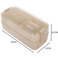 Caserola compartimentata pentru pranz, 750 ml, tacamuri incluse, 8.5x7.5x18 cm, crem