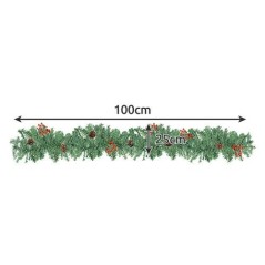 Ghirlanda decorativa pentru brad de Craciun, fructe rosii si conuri, 100x25 cm, verde