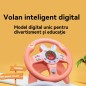 Volan interactiv cu suport si rotire la 360 grade, kilometraj digital, iluminare in 12 culori, muzica, roz