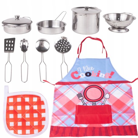 Set 12 accesorii bucatarie copii, vase si ustensile gatit, sort chef bucatar