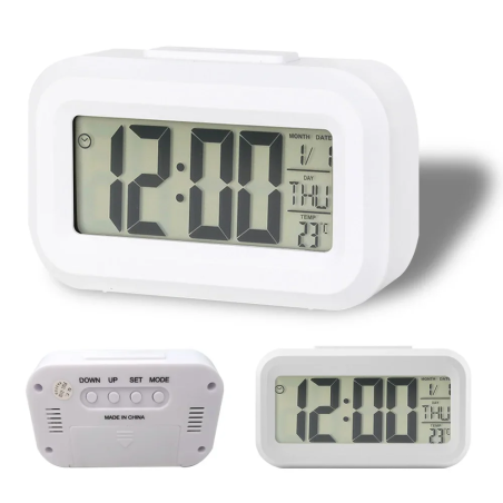 Ceas digital multifunctional LED, ora, data, temperatura, alarma, lumina fundal, snooze, alb