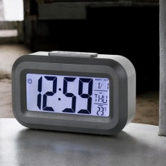 Ceas digital multifunctional, afisaj ora, data, temperatura, alarma, snooze, iluminare nocturna, negru