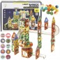 Set magnetic constructie 3D, circuit luminos interactiv STEAM, traseu bile, 105 piese, multicolor