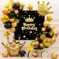 Kit aranjamente baloane Happy Birthday, fundal, baloane latex si folie aluminiu, negru auriu