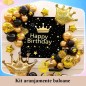 Kit aranjamente baloane Happy Birthday, fundal, baloane latex si folie aluminiu, negru auriu