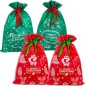 Set 4 saculeti pentru cadouri de Craciun, snur inchidere, verde si rosu, 45x29,5 cm